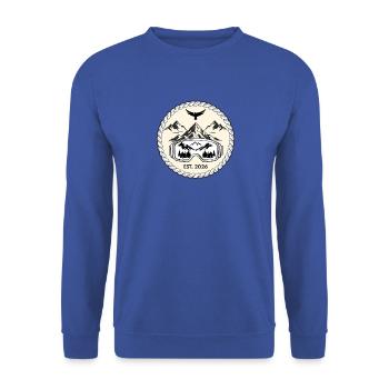 Alpine Summit gegründet 2026 – Vintage-Ski-Abzeichen - Unisex Pullover - Royalblau - Vorne - Alina (178cm) & Michal (187cm)