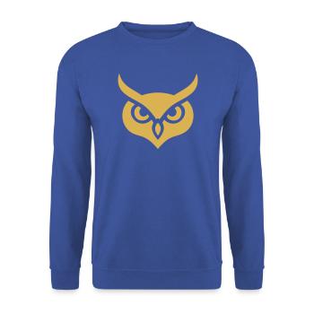 Goldene Minimalistische Weisheitseule - Unisex Pullover - Royalblau - Vorne - Alina (178cm) & Michal (187cm)