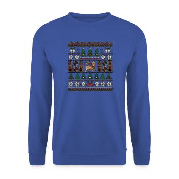 Roots Reggae Weihnachten Strickdesign - Unisex Pullover - Royalblau - Vorne - Alina (178cm) & Michal (187cm)