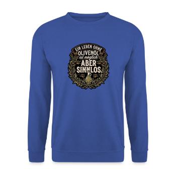 Olivenöl Liebhaber - Unisex Pullover - Royalblau - Vorne - Alina (178cm) & Michal (187cm)
