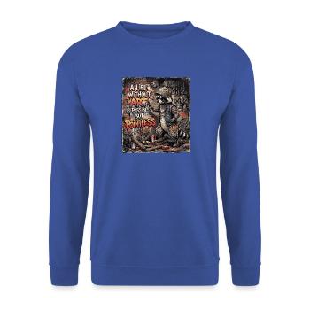 Graffiti Tattoo Kunst Waschbär - Unisex Pullover - Royalblau - Vorne - Alina (178cm) & Michal (187cm)