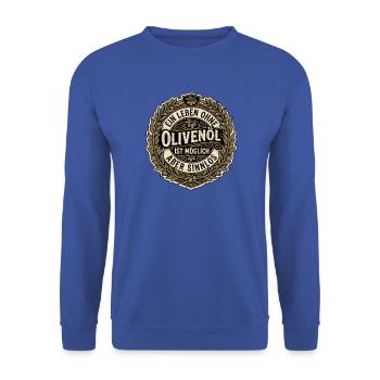 Olivenöl Experte - Unisex Pullover - Royalblau - Vorne - Alina (178cm) & Michal (187cm)