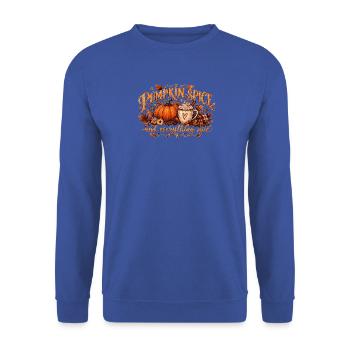 Pumpkin Spice Everything Nice Kürbis Herbstmotiv - Unisex Pullover - Royalblau - Vorne - Alina (178cm) & Michal (187cm)