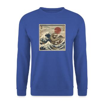 Faules Kaiju Faultier In Japanischer Großer Welle - Unisex Pullover - Royalblau - Vorne - Alina (178cm) & Michal (187cm)