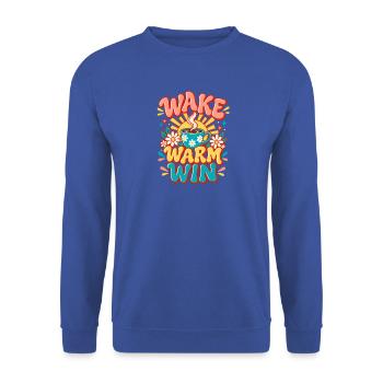  Aufwachen Warm Gewinnen Retro Kaffeetasse - Unisex Pullover - Royalblau - Vorne - Alina (178cm) & Michal (187cm)