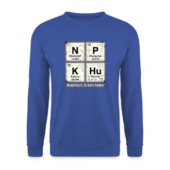 NPK Ackerchemie Landwirtschaft - Unisex Pullover - Royalblau - Vorne - Alina (178cm) & Michal (187cm)