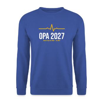 Befördert zum Opa 2027 Geschenk Herzschlag - Unisex Pullover - Royalblau - Vorne - Alina (178cm) & Michal (187cm)
