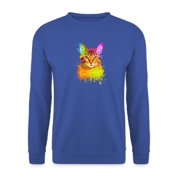 Bengal Katze Buntes Aquarell Katzen Illustration - Unisex Pullover - Royalblau - Vorne - Alina (178cm) & Michal (187cm)