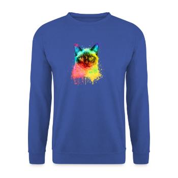 Siamkatze Regenbogen Aquarell Illustration - Unisex Pullover - Royalblau - Vorne - Alina (178cm) & Michal (187cm)