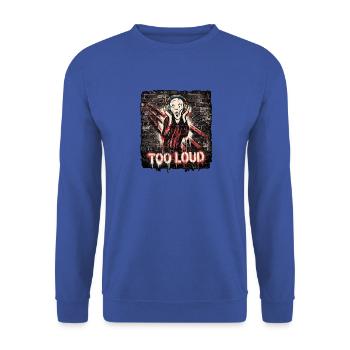 Der Schrei im Stencil Paste up Stil - Unisex Pullover - Royalblau - Vorne - Alina (178cm) & Michal (187cm)