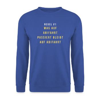 Regel 1: Was Abifahrt Bleibt - Unisex Pullover - Royalblau - Vorne - Alina (178cm) & Michal (187cm)