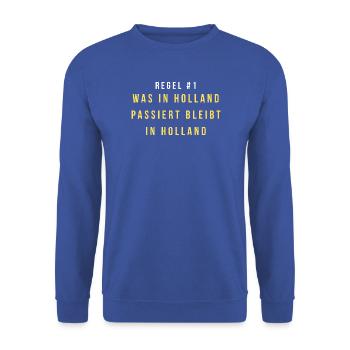 Regel 1: Was in Holland Bleibt - Unisex Pullover - Royalblau - Vorne - Alina (178cm) & Michal (187cm)