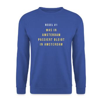 Regel #1: Bleibt in Amsterdam - Unisex Pullover - Royalblau - Vorne - Alina (178cm) & Michal (187cm)