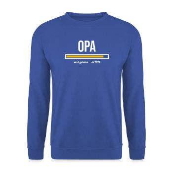Befördert zum Opa 2027 Geschenk wird geladen - Unisex Pullover - Royalblau - Vorne - Alina (178cm) & Michal (187cm)