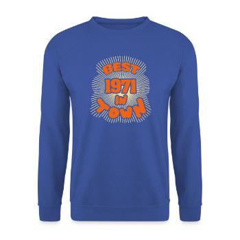 in 1971 - Unisex Pullover - Royalblau - Vorne - Alina (178cm) & Michal (187cm)