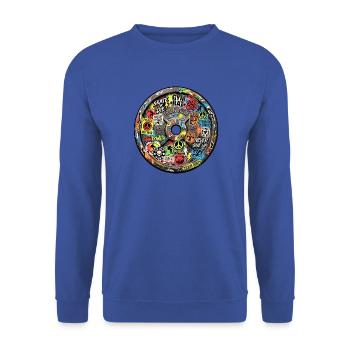 Sticker Bomb Hantelscheibe - Unisex Pullover - Royalblau - Vorne - Alina (178cm) & Michal (187cm)