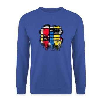 Mondrian Gitter mit Drips und Splattern - Unisex Pullover - Royalblau - Vorne - Alina (178cm) & Michal (187cm)