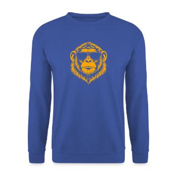 retro_orange_monkey - Unisex Pullover - Royalblau - Vorne - Alina (178cm) & Michal (187cm)