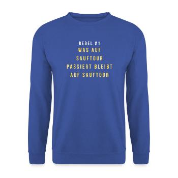 Regel 1: Was auf Saftour bleibt - Unisex Pullover - Royalblau - Vorne - Alina (178cm) & Michal (187cm)