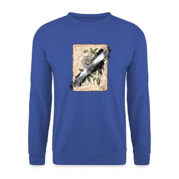 Botanische Illustration mit Vandal Übermalung - Unisex Pullover - Royalblau - Vorne - Alina (178cm) & Michal (187cm)