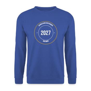 Ausbildung bestanden 2027 Geselle Geschenk Emblem - Unisex Pullover - Royalblau - Vorne - Alina (178cm) & Michal (187cm)