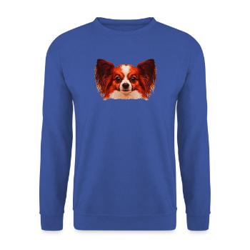 papillon hund, Kuschelhund Porträt in Rot - Unisex Pullover - Royalblau - Vorne - Alina (178cm) & Michal (187cm)