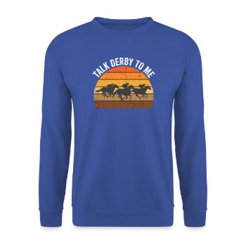  Talk Derby To Me Horse Racing Vintage Retro Derby - Unisex Pullover - Royalblau - Vorne - Alina (178cm) & Michal (187cm)