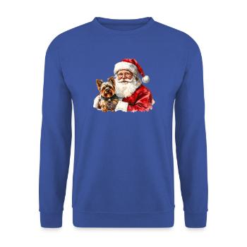 Weihnachtsmann- und Yorkshire Terrier-Kunst - Unisex Pullover - Royalblau - Vorne - Alina (178cm) & Michal (187cm)