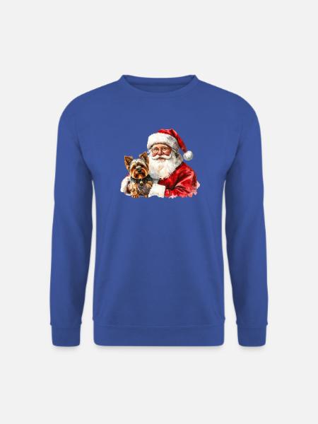 Weihnachtsmann- und Yorkshire Terrier-Kunst - Unisex Pullover - Royalblau