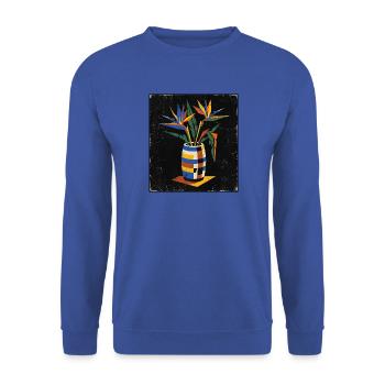 Bauhaus Vase mit Paradiesvogel - Unisex Pullover - Royalblau - Vorne - Alina (178cm) & Michal (187cm)
