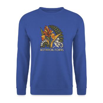 Mid Century Dschungel Abstraktion - Unisex Pullover - Royalblau - Vorne - Alina (178cm) & Michal (187cm)