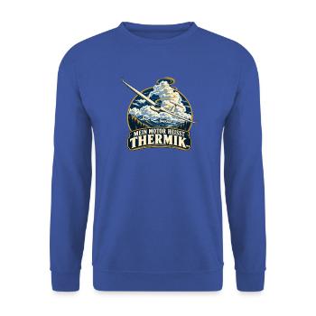 Thermikflug: Mein Motor Heißt Thermik - Unisex Pullover - Royalblau - Vorne - Alina (178cm) & Michal (187cm)