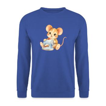 Maus - Nähfreude an der Nähmaschine - Unisex Pullover - Royalblau - Vorne - Alina (178cm) & Michal (187cm)