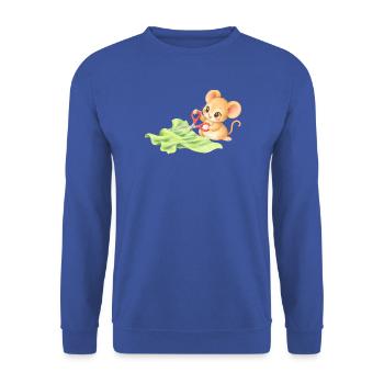 Maus - Niedliches Mäuschen schneidet Stoff - Unisex Pullover - Royalblau - Vorne - Alina (178cm) & Michal (187cm)