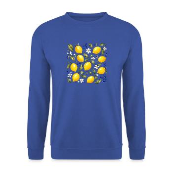 Zitronen Muster Mediterran Sommer Sonne Fruechte - Unisex Pullover - Royalblau - Vorne - Alina (178cm) & Michal (187cm)