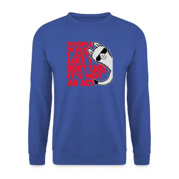Act like I don't care It's not an act Cool Lama - Unisex Pullover - Royalblau - Vorne - Alina (178cm) & Michal (187cm)