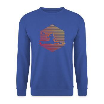 Geschenkidee für die Paddlerin mit Wildwasserkajak - Unisex Pullover - Royalblau - Vorne - Alina (178cm) & Michal (187cm)