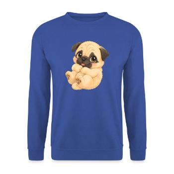 Mops - Niedliches weißes Mopsbaby mit großen Augen - Unisex Pullover - Royalblau - Vorne - Alina (178cm) & Michal (187cm)