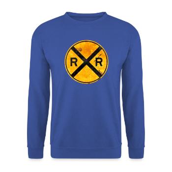 Bahnübergangsschild – Zugliebhaber Eisenbahnfan Geschenk - Unisex Pullover - Royalblau - Vorne - Alina (178cm) & Michal (187cm)