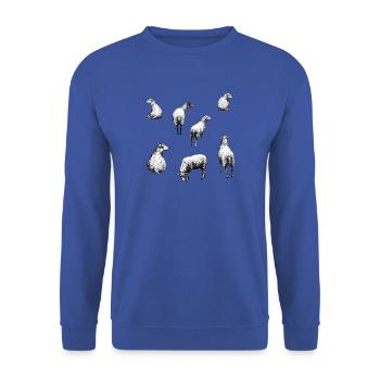 Skizzenhafte Schafherde - Unisex Pullover - Royalblau - Vorne - Alina (178cm) & Michal (187cm)