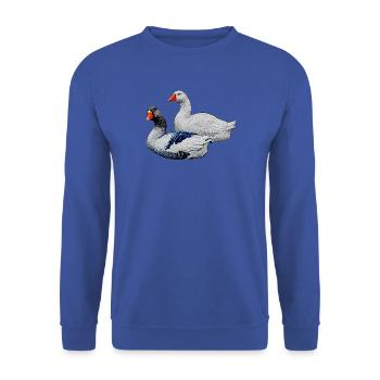 Gänseduo Grafik auf Textilien - Unisex Pullover - Royalblau - Vorne - Alina (178cm) & Michal (187cm)