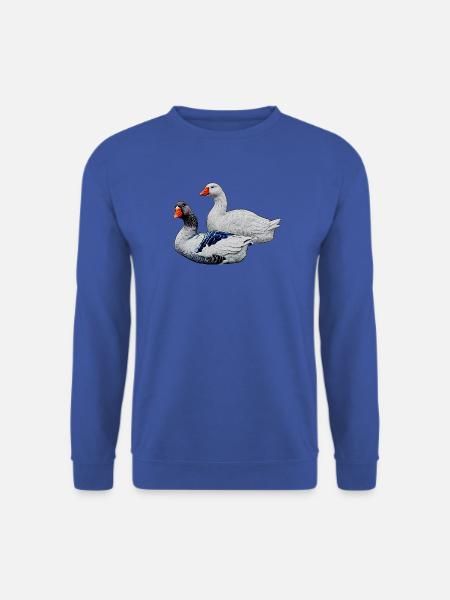 Gänseduo Grafik auf Textilien - Unisex Pullover - Royalblau