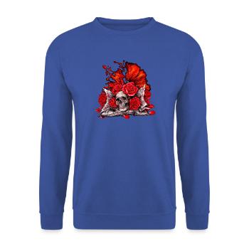 Rosenknochen Gothic Flammenrose - Unisex Pullover - Royalblau - Vorne - Alina (178cm) & Michal (187cm)