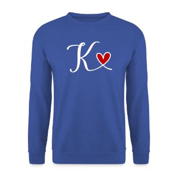 K Initiale mit Herz - Unisex Pullover - Royalblau - Vorne - Alina (178cm) & Michal (187cm)