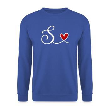 S Initiale mit Herz - Unisex Pullover - Royalblau - Vorne - Alina (178cm) & Michal (187cm)