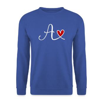 Buchstabe A Monogramm mit Herz - Unisex Pullover - Royalblau - Vorne - Alina (178cm) & Michal (187cm)