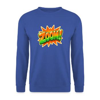 Comic Spruch Zoom Pop Art Typografie Grafik Shirt - Unisex Pullover - Royalblau - Vorne - Alina (178cm) & Michal (187cm)