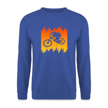 Radfahrer Silhouette Sonnenaufgang Biker - Unisex Pullover - Royalblau - Vorne - Alina (178cm) & Michal (187cm)