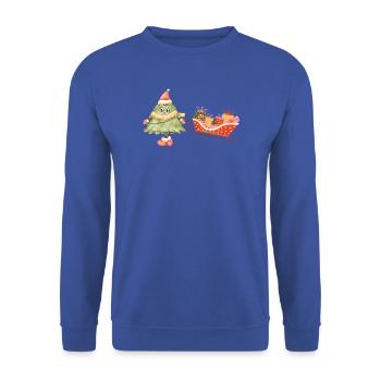 Süßer Weihnachtsbaum mit Schlitten und Geschenken - Unisex Pullover - Royalblau - Vorne - Alina (178cm) & Michal (187cm)