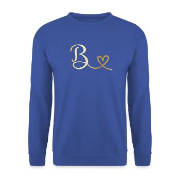B goldenes Monogramm mit Herz - Unisex Pullover - Royalblau - Vorne - Alina (178cm) & Michal (187cm)